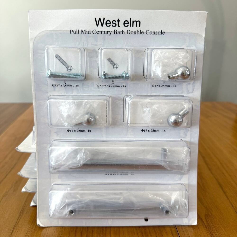 West Elm Mid Century Bath Chrome Knobs Pulls 5 Piece Set NWT